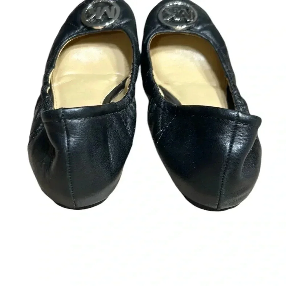 Micheal Kors  shoes,women sz 7, black ballet flats ,MK  metal logo ,quilt look - Picture 5 of 14